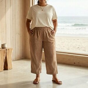J. Jill Pure Jill Linen Cropped Pants 3X Clay Elastic Waist Relaxed Fit Pockets